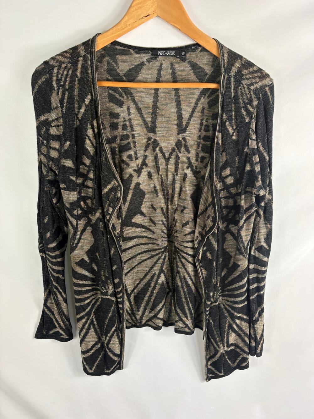 Nic+Zoe Patterned Draped Front Knit Cardigan Sweater Size PM
